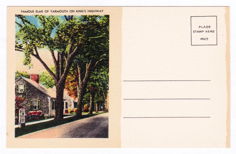 1930-1945 Famous Elms of Yarmouth On King's Highway MA Mass Linen Antique 