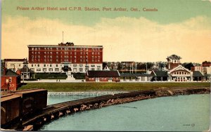 Postcard ON Port Arthur Prince Arthur Hotel & C.P.R. Station 1914 K65