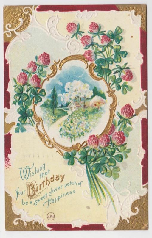 Indianapolis Pendleton IN Happy Birthday Red Clover Patch Vintage Postcard C02