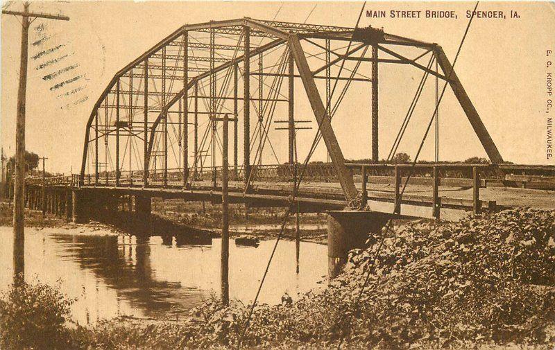 C-1910 Spencer Iowa Main Street Bridge Kropp postcard 12551