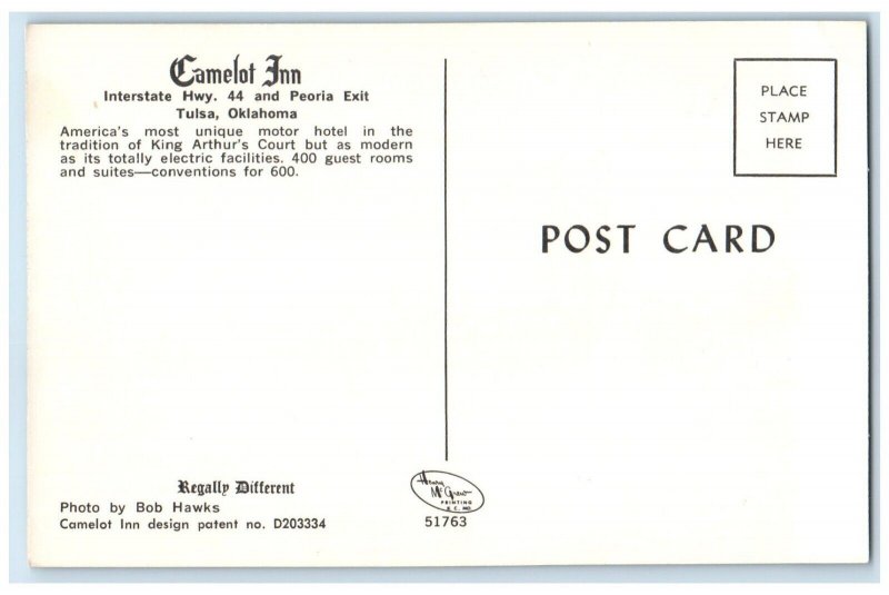 1960 Camelot Inn Interstate Peoria Exit Tulsa Oklahoma Vintage Antique Postcard