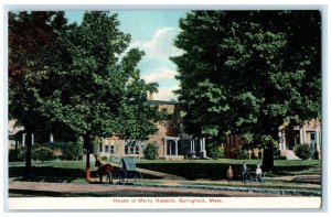 c1910's House Of Mercy Hospital Exterior Roadside Springfield MA HorsePostcard