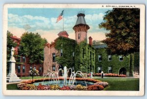 1918 Dunkirk New York NY Vintage Postcard City Hall Fountain Building Field