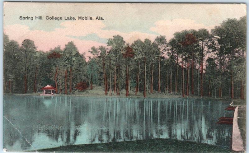 MOBILE, Alabama  AL   Handcolord  SPRING HILL ~ COLLEGE LAKE 1908  Postcard