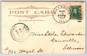 Hillsboro Illinois~Gold Eagle On American & Irish Flags & Shields~Embossed~1907