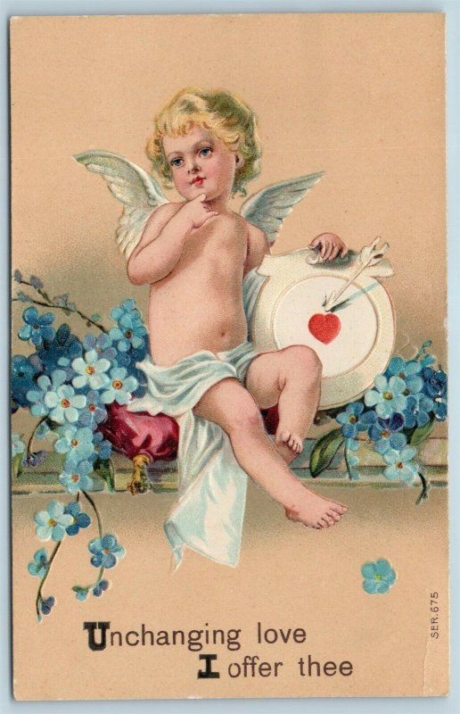 Postcard Valentine's Unchanging Love I Offer Thee Cupid Heart Target c1910 Y4