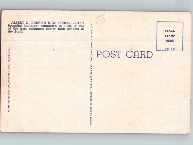 c1940 Albert G Parrish High School Selma Alabama AL Postcard