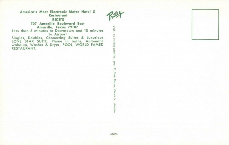 Postcard Rice's Motel Amarillo Texas