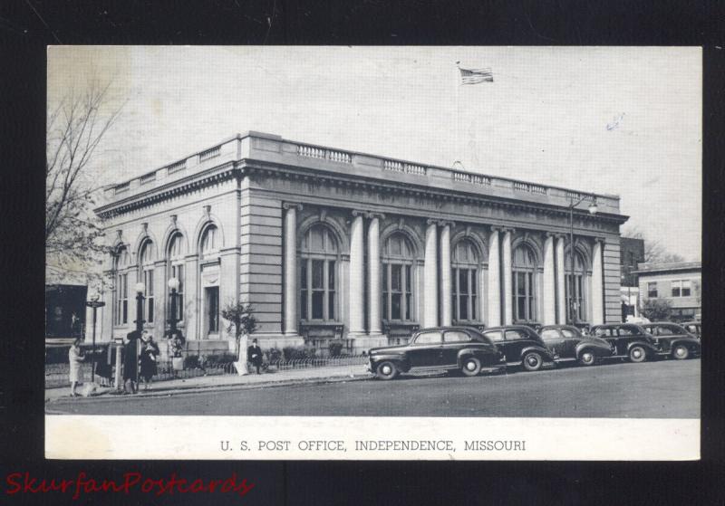 INDEPENDENCE MISSOURI U.S. POST OFFICE 1940's CARS VINTAGE POSTCARD MO.