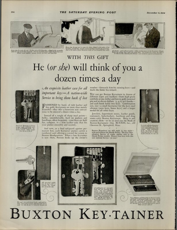 1924 Buxton Key Tainer He or She Will Think of You All Day Vintage Print Ad 3948