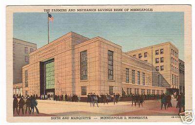 Farmers Saving Bank Minneapolis MN 40s postcard