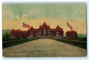 Masonic Home Utica NY New York American Flag Postcard Vintage Antique 