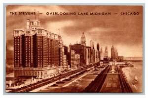 Vintage 1940's Postcard The Stevens Hotel on Lake Michigan Chicago Illinois