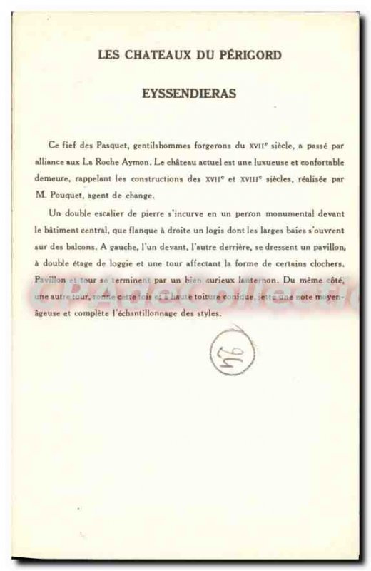 Postcard Old Castles Du Perigord Eyssendieras