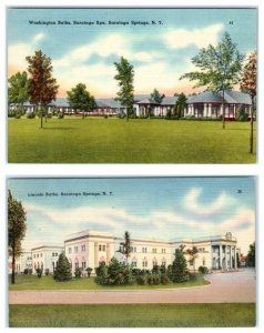 2 Postcards SARATOGA SPRINGS, NY ~ Saratoga Spa WASHINGTON BATHS Lincoln Baths