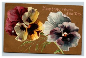 Vintage 1911 Tuck's Greetings Postcard Nice Purple Yellow Flowers Gold Face