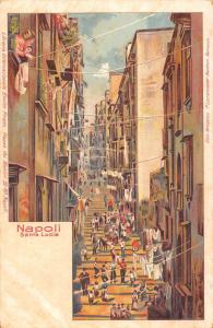 Naples Italy scenic birds eye view street scene antique pc Y15798