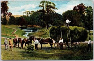 Hay Harvesting Horse Buggy Cart Full Of Hay Farming Antique Postcard