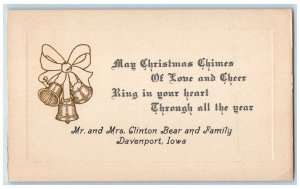 Davenport Iowa IA Postcard Clinton Bear Family Christmas Chimes c1940 Vintage