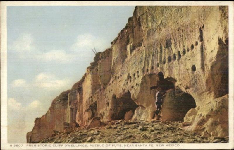 Cliff Dwellings - Pueblo of Puye - Near Santa Fe NM Fred Harvey c1910 Postcard