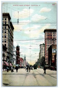 1910 North Main Street Dayton Ohio OH Business Section Trolley Car Postcard