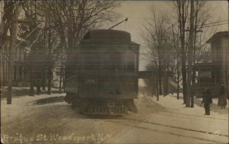Weedsport NY Brutus St. TROLLEY CLOSEUP Real Photo Postcard United
