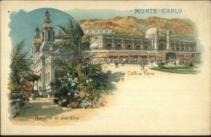 Monte Carlo Theatre & Caf‚ c1900 Quality Lithograph Postcard