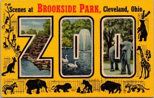 Large Letter, Brookside Park Zoo, Cleveland OH Vintage Postcard U78