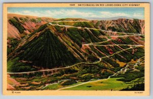 Switchbacks On Red Lodge Cooke City Highway, Montana, Vintage Linen Postcard