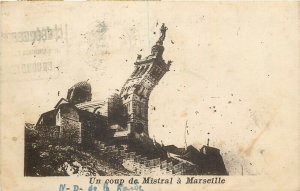 A blow of the Mistral in Marseille surrealism postcard France