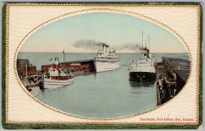 The Docks Port Arthur Ontario Canada Ships Steamers Vintage Postcard H83