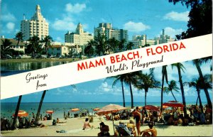 Vtg 1960s Greeting from Miami Beach Hotels Beach Multiview Florida FL Postcard