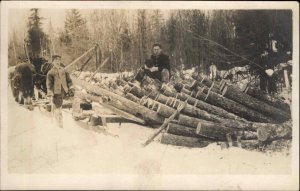Logging Lumberjacks Men Horse Team Unidentified Real Photo Postcard c1910