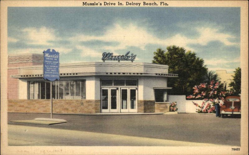 Delray Beach FL Mussie's Drive-In Postcard NICE LINEN
