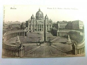 Vintage Postcard Piazza Di S. Pietro e Basilica Vaticana Roma Italy