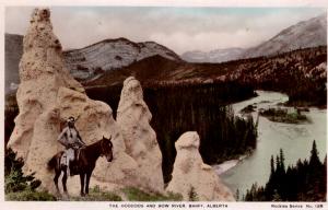 THE HOODOOS AND BOW RIVER, BANFF, ALBERTA.