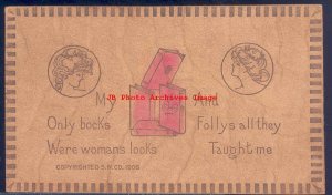 Leather Postcard, My Only Books were Womans Looks & Follys all they Taught Me