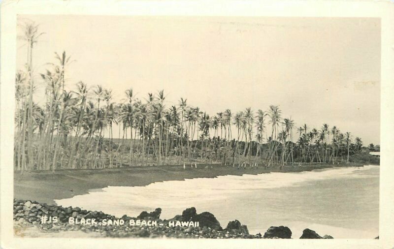 Hawaii Black Sand Beach #15 1940s RPPC Photo Postcard 21-11831