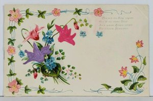 Germany Geetings Silk Embellished Flowers Embossed c1907 Postcard J12