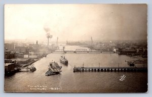 J90/ Green Bay Wisconsin RPPC Postcard c1910-20 Harbor View Boats Ships 478