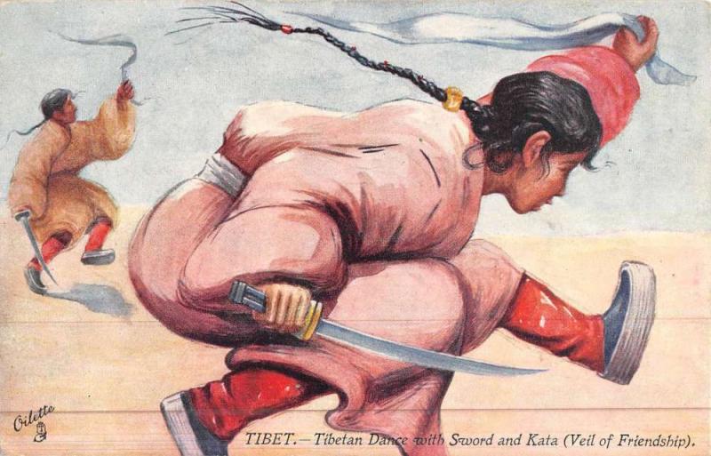 Tibet Native Dance Sword Kata Tuck Antique Postcard K46106