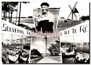 Modern Postcard Souvenir Ile de Re lighthouse wind mill
