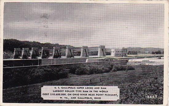 Ohio Gallipolish U S Gallipolis Super Locks and Dam Largest Roller 1941