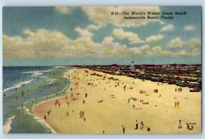 1940 Jacksonville Beach Florida FL Postcard World's Widest Ocean Beach Air View