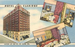 1950s Saint Louis Missouri Hotel Claridge multi occupation Postcard 25-12231
