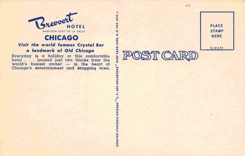 Breevort Hotel Interiors Chicago Illinois linen postcard