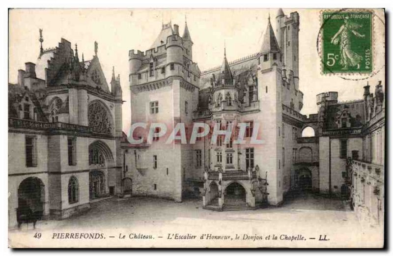 Old Postcard Pierrefonds Chateau L'Honor Staircase Dungeon and the Chapel