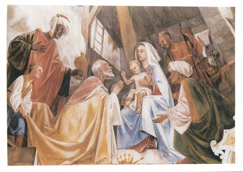 Postcard Religion icon statue painting sculpture nativity scene Augsburg