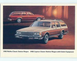 1982 car dealer ad postcard CHEVROLET MALIBU & CAPRICE STATION WAGON o8300@