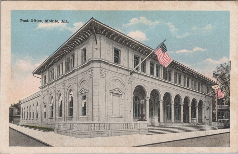 Post Office Mobile AL US Flags Alabama c1920s WB Kropp postcard G920 